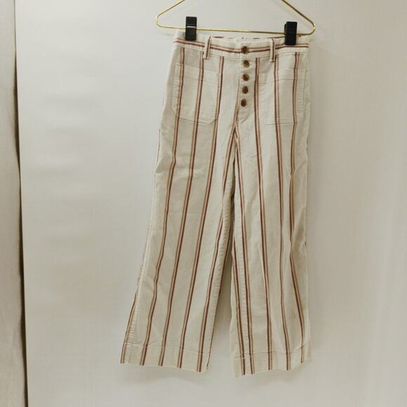 Gap Wide Leg Cropped Pants Womens 6 Multicolor High Rise Striped - Picture 3 of 13